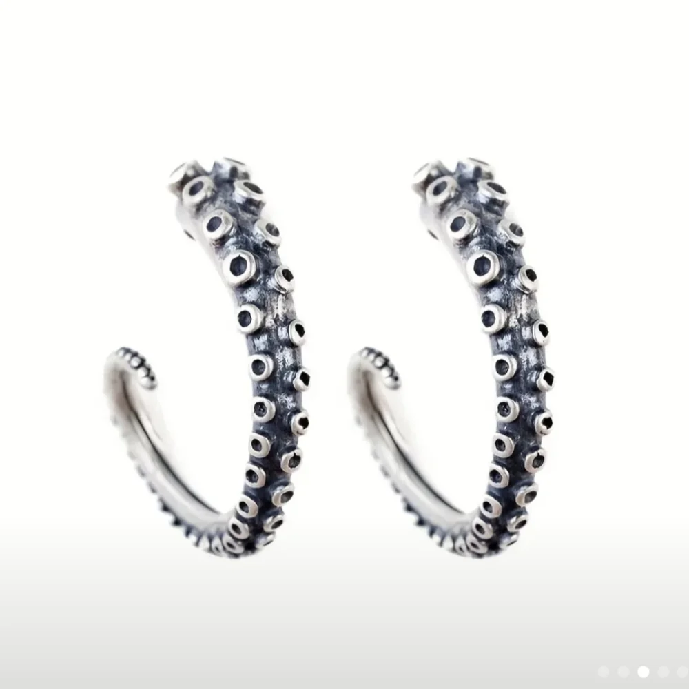 Earrings--Posts, Unisex Silvery Tentacle 
